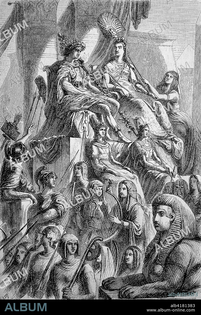 Antonius and Cleopatra as the gods Osiris and Isis, Marcus Antonius, 83 BC - 30 BC, known Mark or Marc Antony and Cleopatra VII Philopator, 69 BC - 30 BC, the story of the ancient Rome, roman Empire, Italy.