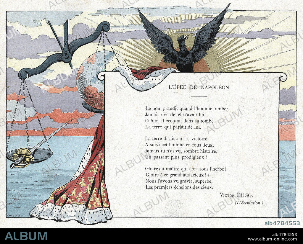L'epee de NAPOLEON. Poeme (L'expiation) de Victor HUGO (1802-1885). Illustration de 1894 par JOB (1858-1931) pour son ouvrage Les Epees de France. Credit : Collection Kharbine-Tapabor.
