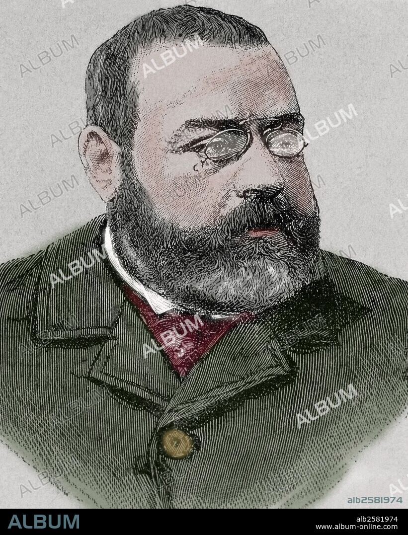 FELIU Y CODINA, José (Barcelona,1847-Madrid,1897) Escritor español dedicado al periodismo, el teatro, la novela y la zarzuela. Grabado coloreado del siglo XIX.