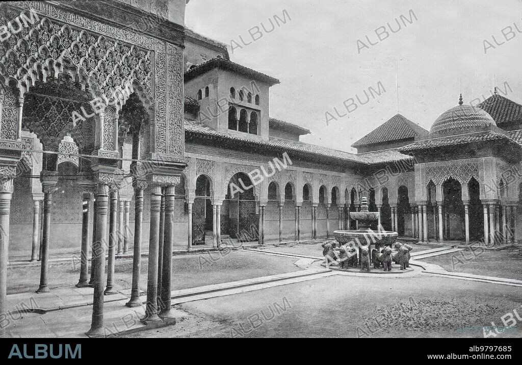 Granada, April 1896. The Courtyard of the Lions of the Alhambra.