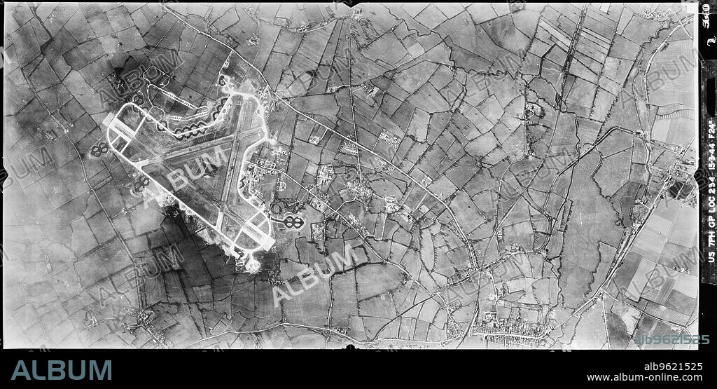 USAAF PHOTOGRAPHER. RAF Blakehill Farm, Cricklade, Wiltshire, March 1944. Opened in 1944, the airfield was originally allocated to the USAAF's Ninth Air Force but was not used by them. It was instead the home of the transport aircraft of No 46 Group Transport Command. In 1948 the airfield was a satellite of RAF South Cerney, and was used by training aircraft until it closed in 1952 and the land was returned to agricultural use.