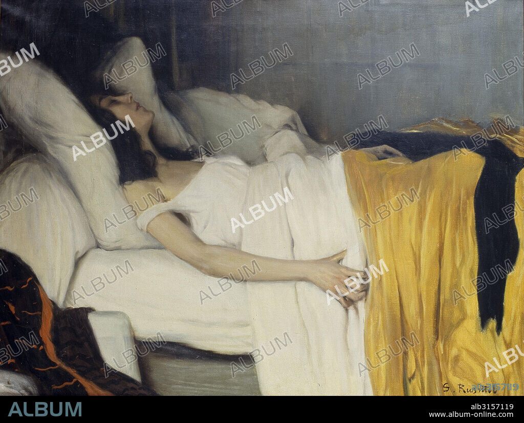 SANTIAGO RUSIÑOL. La morfina. Óleo sobre liezo. 115 x 87, 36 cm.