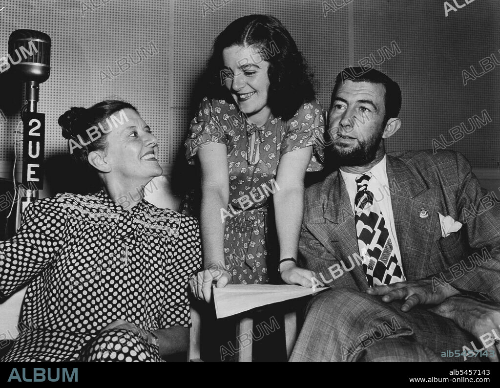 Margaret Kirby interviews Mr. and Mrs. John Goffage (the "Chips" Raffertys) on Radio 2UE at 4.30 p.m. on Thursday, the 13th February. The beard "Chips" is growing is for the part of Peter Lalor which he will play in the ***** Ealing production dealing with the Eureka Stockdale *****. April 07, 1947.
