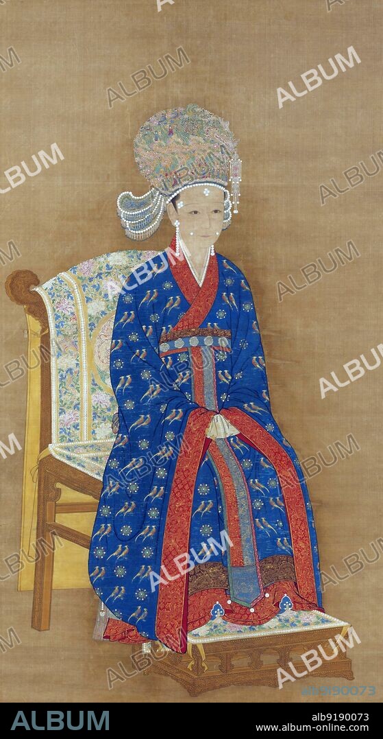 China: Empress Wu (11 September 1115 - 12 December 1197), consort of Emperor Gaozong, 10th ruler of the Song Dynasty and 1st ruler of the Southern Song Dynasty (r.1127-1162). Hanging scroll painting, c. 1130-1197.. Empress Wu, also known as Xianzheng Cilie, was consort to Emperor Gaozong. She became empress after the Jingkang Incident, which saw the Jurchen capture most of the imperial court, including Gaozong's first spouse, Consort Xing. Gaozong had avoided capture and fled south to start the Southern Song Dynasty. Wu followed him on his military campaigns in armour, and even reportedly saved his life once. She played an influential part in Southern Song politics, causing the abdication of three different emperors.