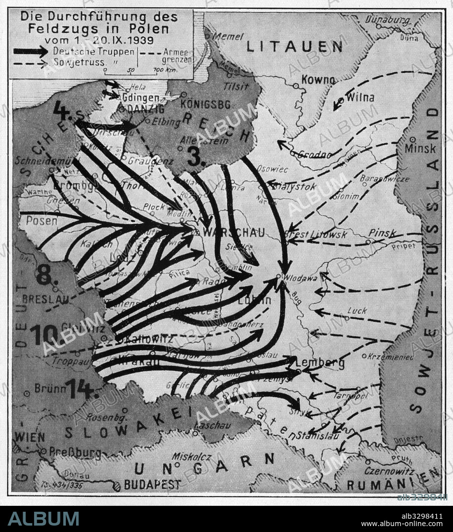A map showing the execution of the German Campaign in Poland from the 1st to the 20th of September 1939.