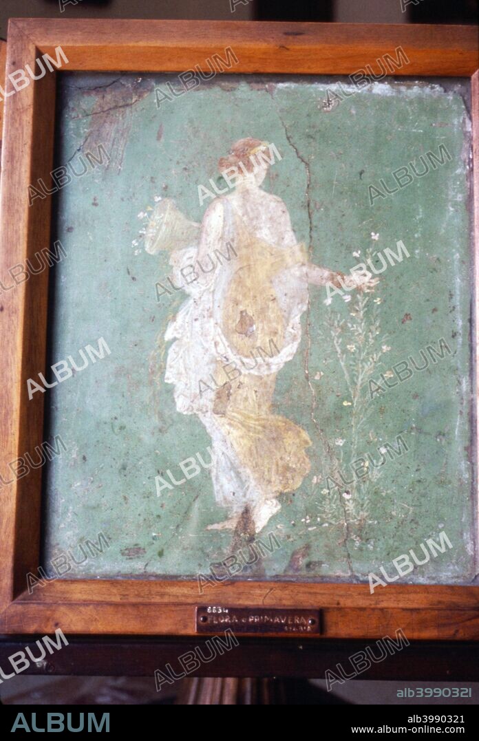 Flora or Primavera, Roman wall painting from Pompeii, c1st century.  Wall painting of Flora, goddess of fertility and abundance, or Primavera.  At Naples National Archaeological Museum.