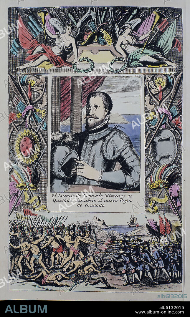 Gonzalo Jimenez de Quesada (1509-1579), Spanish explorator and conquistador in Colombia. Engraving. Madrid, Bibliothèque Nationale.
