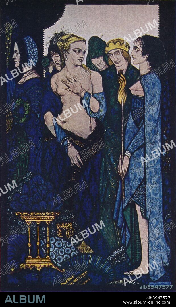 'We Named Lucrezia Crivelli and Titian's Lady', c1910. One of the 'Queens? Panels' designed for the library of Laurence Waldron's library in Marino, Ballybrack, Killiney, Co. Dublin. The inspiration for the panels was the poem by John Millington Synge (1871-1909) entitled Queens. From The Studio Volume 78, [London Offices of the Studio, London, 1919-20].