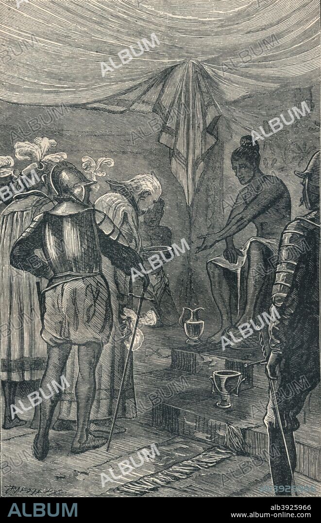 Vasco da Gama Visits the King. The Zamorin of Calicut receiving Vasco da Gama. In 1498 Vasco da Gama landed in Calicut. His arrival has often been considered as the beginning of a new phase during which the control of the Indian Ocean passed into the hands of the Europeans. The Zamorin initially welcomed the Portuguese and allowed them to take various goods with them.  From Notabel Voyagers: from Columbus to Nansen by William H. G. Kingston and Henry Frith, published 1904 by George Routledge and Sons, Ltd.