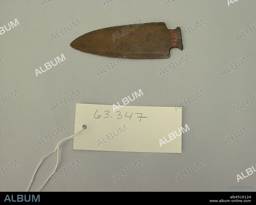 North American, Native American, Spearhead or Knife Blade, between 5000 and 1500 BCE, Copper, Overall: 4 × 1 3/8 × 1/8 inches (10.2 × 3.5 × 0.3 cm).