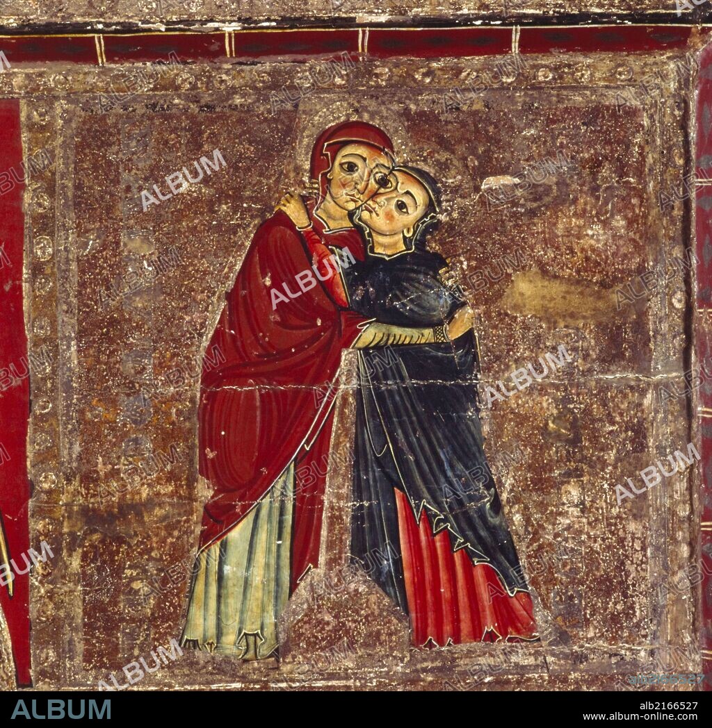 María Magdalena y Virgen María. Pintura sobre madera procedente del monasterio de Santa María de Lluça. Románico, siglo XII.