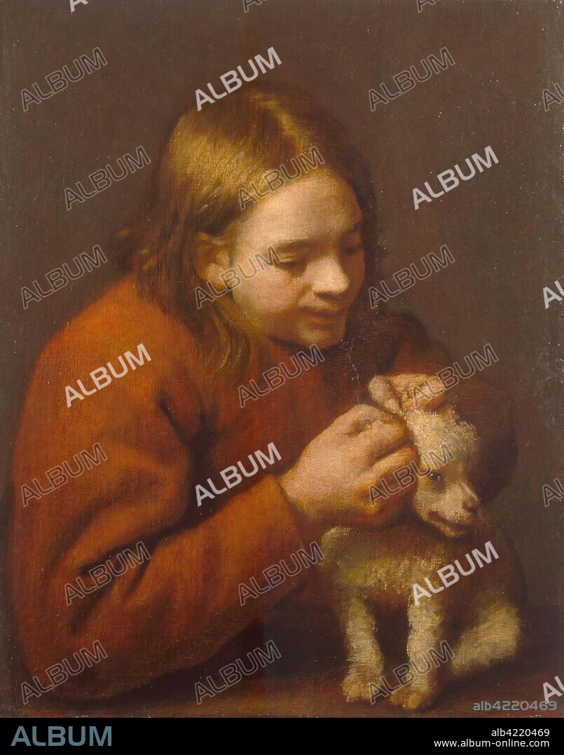 PEDRO NUñEZ DE VILLAVICENCIO (? ). 'Boy Looking for Fleas on a Dog'. Spain, Late 1650s. Dimensions: 60,7x47,8 cm.