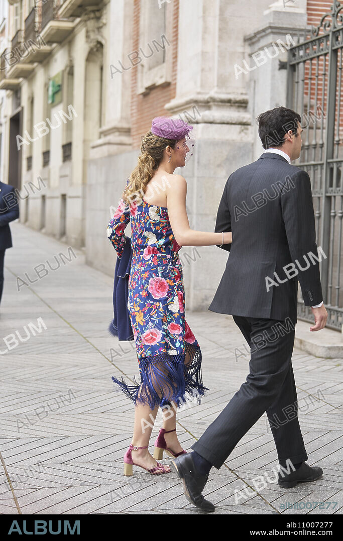 Victoria Lopez-Quesada y de Borbon Dos Sicilias arrives at the wedding of Jose Luis Martinez Almeida, major of Madrid, and Teresa Urquijo at Sagrado Corazon and San Francisco de Borja Church on April 6, 2024 in Madrid, Spain.