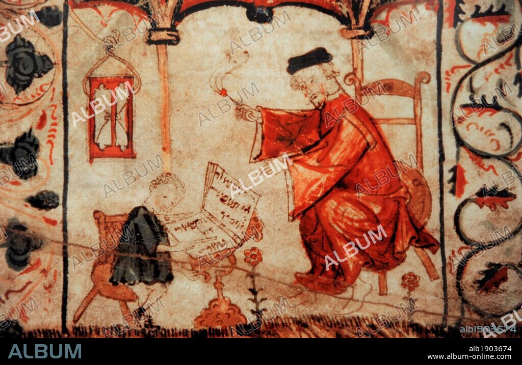 Medieval History. Jewish community. Teacher and student. Miniature. Jewish Museum Berlin. Germany.