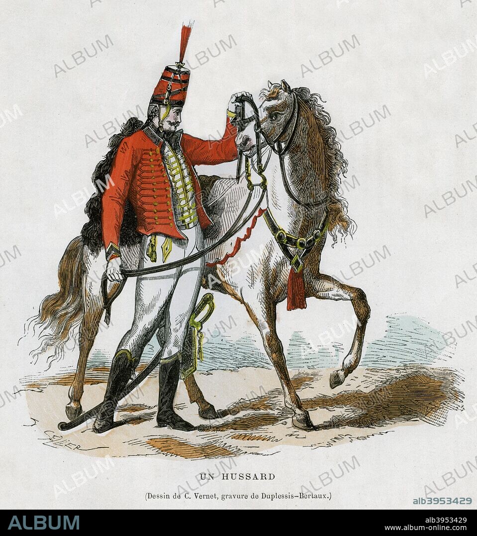 A hussar, early 19th century (1882-1884). A print from La France et les Français à Travers les Siècles, Volume IV, F Roy editor, A Challamel, Saint-Antoine, 1882-1884.