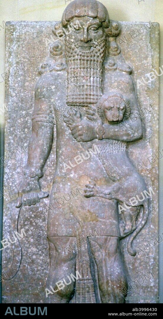 Assyrian relief of Gilgamesh and a lion, from the palace of Sargon at Khorsabad, from the Louvre's collection.
