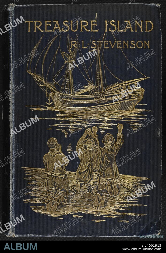 ROBERT LOUIS BALFOUR STEVENSON and WALTER PAGET. Illustrated front cover of the novel 'Treasure Island' wrtten by Robert Louis Stevenson. Treasure Island ... New edition. Cassell & Co.: London, 1899. Source: 012624.f.3, front cover. Language: English.