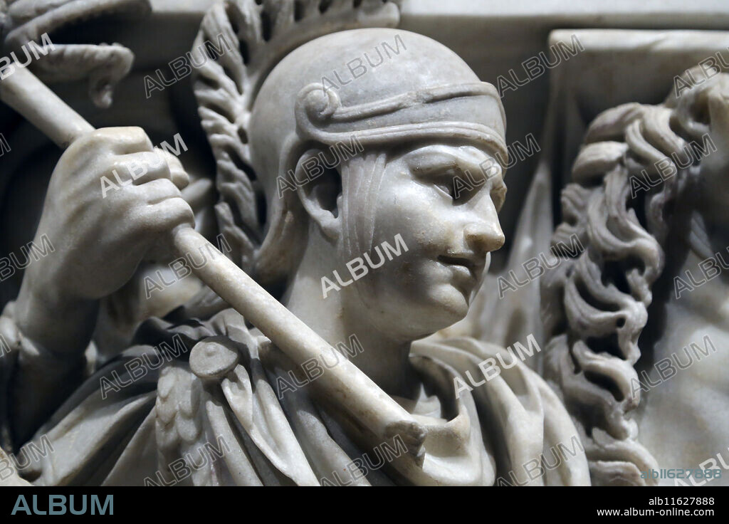 Ludovisi Battle sarcophagus. 3rd century. Roman era. Battle scene between Romans and Goths. National Museum of Rome. Altemps Palace. Rome. Italy. Italy.