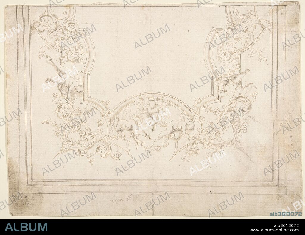 Design for a Ceiling Decoration. Artist: Donato Giuseppe Frisoni (Italian, Laino near Como 1683-1735 Ludwigsburg). Dimensions: sheet: 8 5/16 x 11 9/16 in. (21.1 x 29.4 cm). Date: 1709-20.