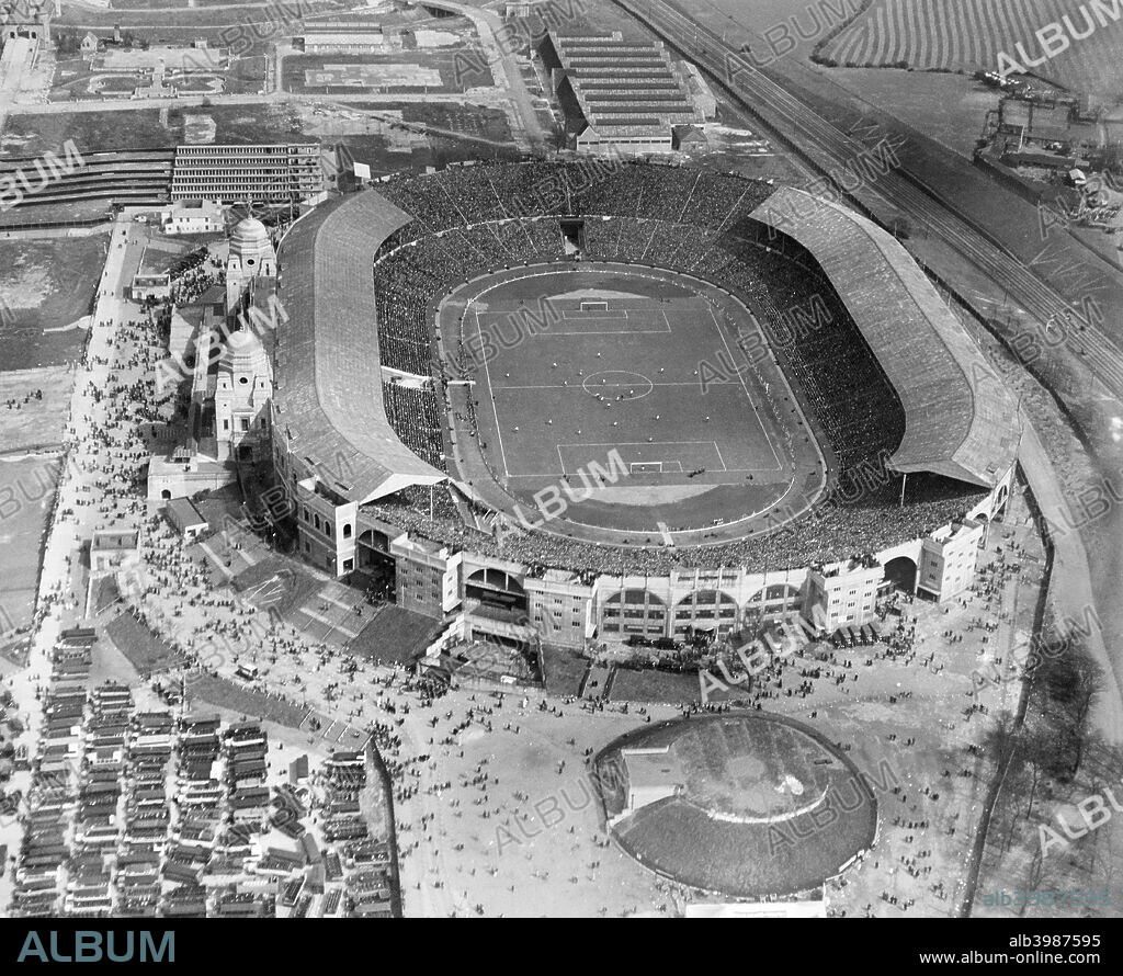 FA Cup Final, Wembley Stadium, London, 1929. The 1929 FA Cup Final in progress between Bolton Wanderers and Portsmouth. Bolton won 2-0 in a match attended by 92,576 spectators.