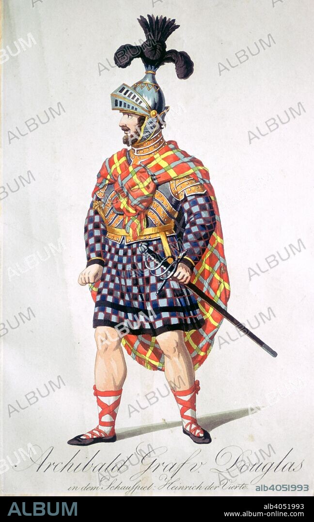 Archibald Douglas, 4th Earl of Douglas, medieval Scottish nobleman and soldier. Archibald Douglas, 4th Earl of Douglas (1372-1424) fought against the English during the reign of Henry IV. He is depicted here as he appeared in Shakespeare's play Henry IV. From the collection of the City Museum, Edinburgh.