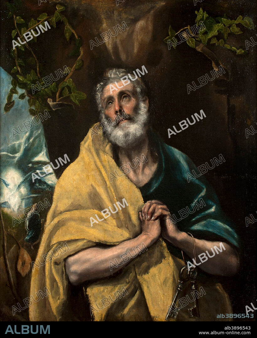 EL GRECO. Las lágrimas San Pedro o San Pedro en lágrimas / Saint Peter in Tears. Date/Period: Ca. 1587-1596. Painting. Oil on canvas. Height: 109 cm (42.9 in); Width: 88 cm (34.6 in).