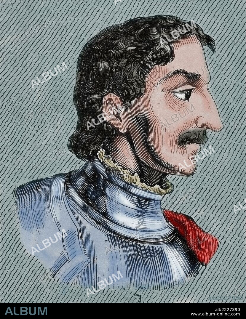 BERMUDO I "el Diácono" (m.797). Rey de Asturias (788-799). Hijo de Fruela y sucesor de Mauregato. Abdicó en el año 791 en su sobrino Alfonso II. Grabado coloreado.