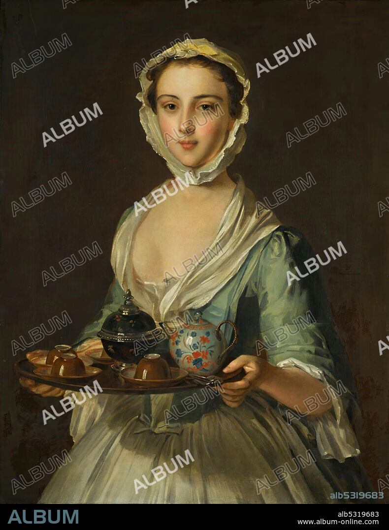 PHILIPPE MERCIER. A young woman holding a tea tray (possibly Hannah, the artist's maid).