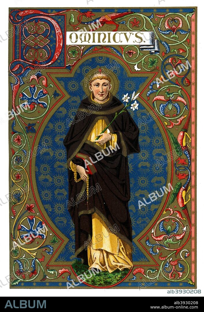St Dominic, 1886. Born in Spain, St Dominic (1170-1221) founded the Dominican order of friars. Published in Butler's Lives of the Saints, DIV 5, by the Rev Alban Butler, London & Dublin, 1886.