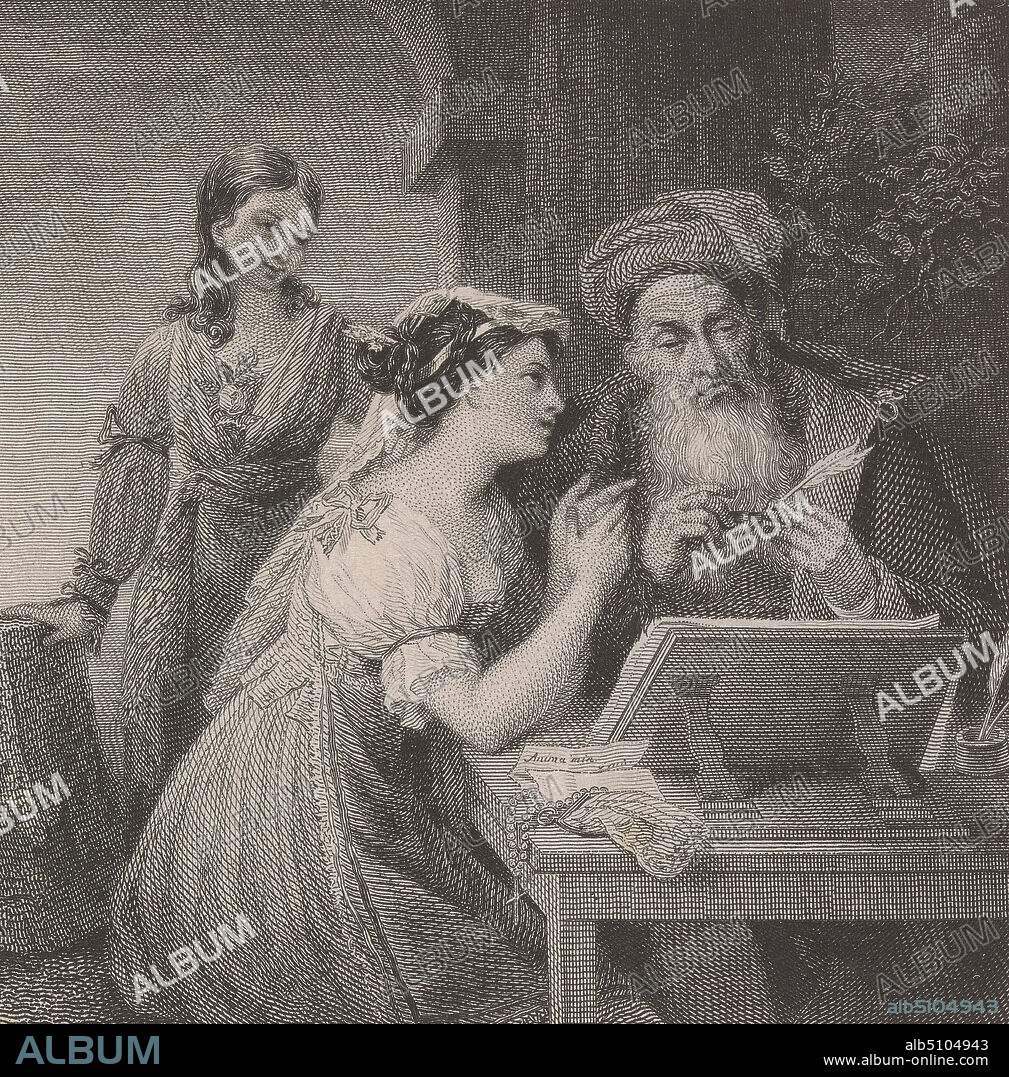 Il Biglietto D' Amore, A Contadina (of Frascuti) Dictating to one of the Scribes..., William Humphrys, 17941865, Irish, after unknown artist, ( J. P. Dans ), undated, Engraving, Sheet: 5 11/16 x 4 3/4in. (14.4 x 12.1cm).