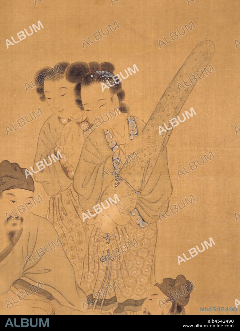 Figures after Chen Hongshou, Gai Qi (Chinese, 1774-1829), Qing dynasty, period, Jiaqing, 1800, ink and color on silk, 35-3/8 x 18-1/8 in. (image), Signed: Gai Qi Seal: Gai Boyun yin Seal: Yuhu waishi Seal: Gai Qi Seal: Yuhu waishi, Asian Art.
