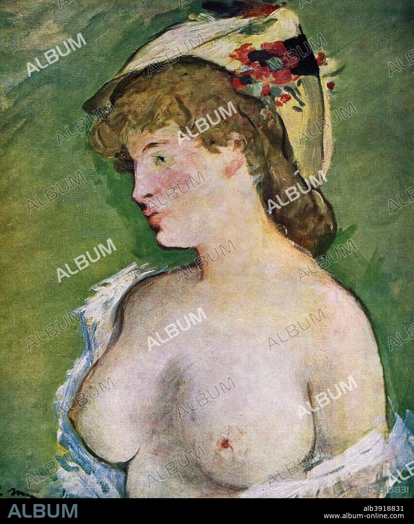 'Blonde Woman with Bare Breasts', 1878. Found in the collection of the Musee d'Orsay, Paris, France. Plate taken from Manet, text by Hermann Jedding, published by The Hyperion Press (Milan).