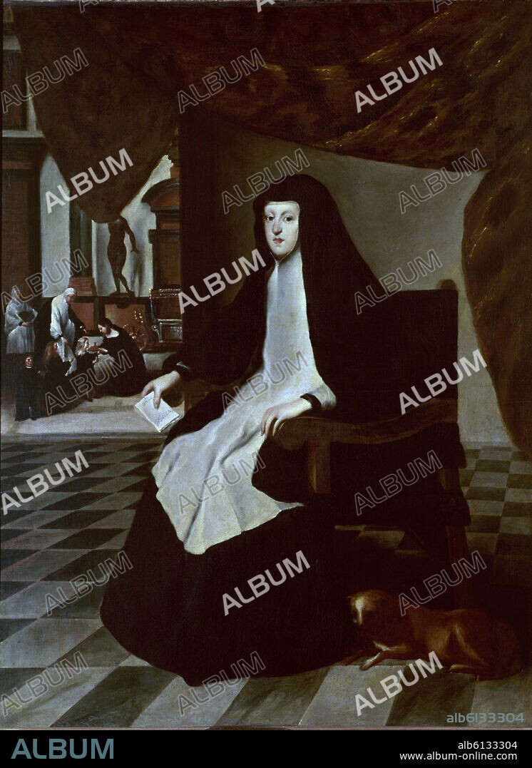 JUAN BAUTISTA MARTINEZ DEL MAZO (1611-1667). MARIANA DE AUSTRIA MUJER DE FELIPE IV - 1666 - O/L - 197x146 -  BARROCO ESPAÑOL.