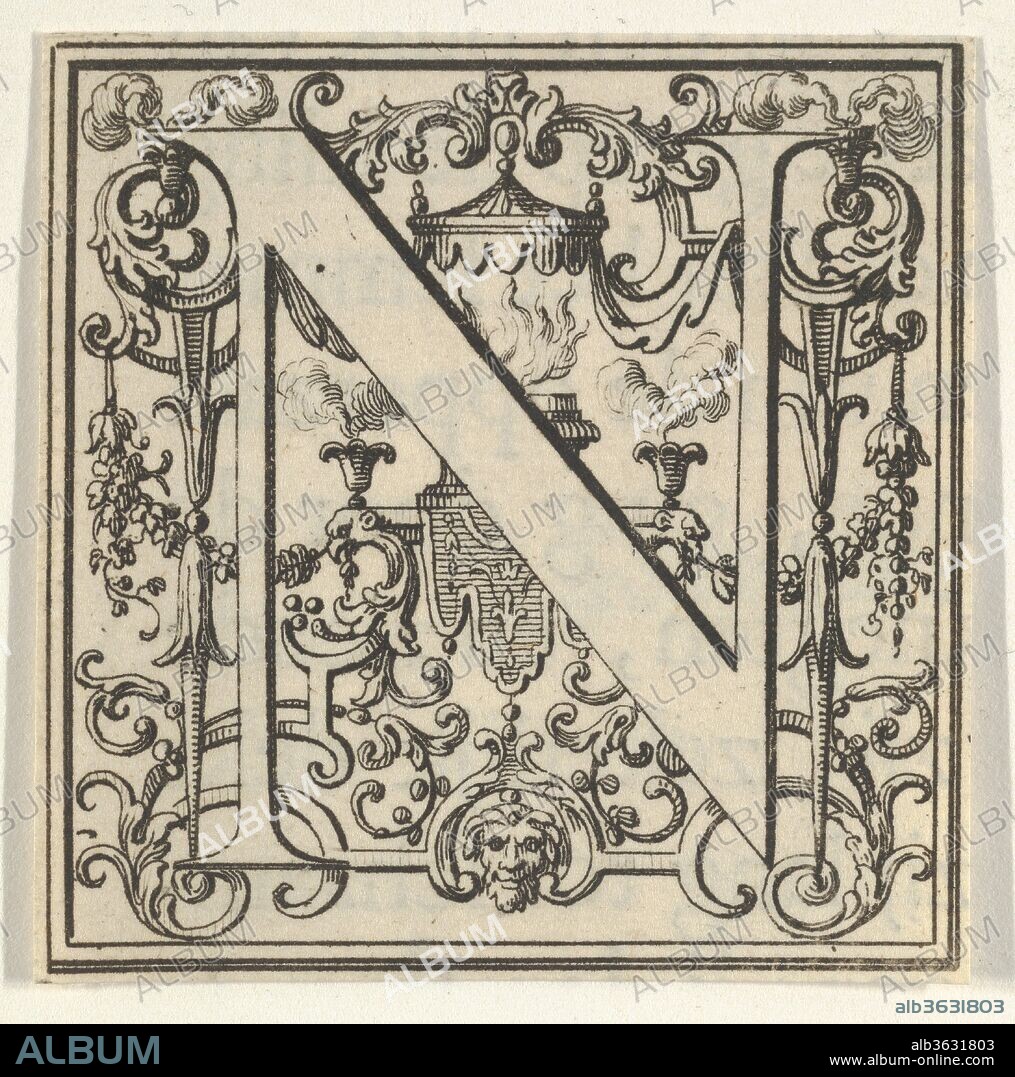 Roman Alphabet letter N with Louis XIV decoration. Artist: Bernard Picart (French, Paris 1673-1733 Amsterdam). Dimensions: Sheet: 2 3/16 × 2 1/8 in. (5.5 × 5.4 cm). Date: 18th century.