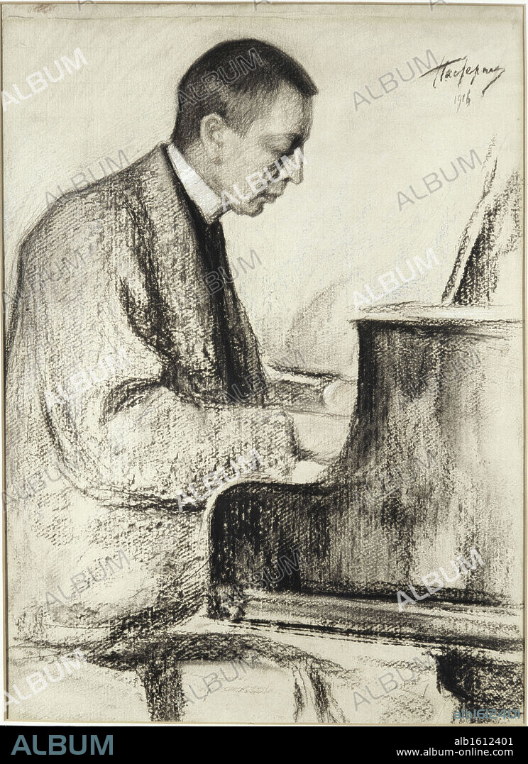 Portrait of S. Rachmaninov by Leonid Osipovic Pasternak, 1916, 1862-1945, Russia, Moscow, Tretyakov Gallery.