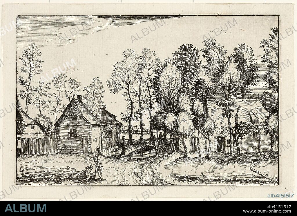CLAES JANSZ. VISSCHER II. Landscape with Hewed Trees, plate seventeen after Pictures of Farms, Country Houses and Rustic Villages (Praediorum villarum et rusticarum casularum icones). Claes Jansz. Visscher (Dutch, 1587-1652); after Unknown Flemish Artist, misidentified as Pieter Bruegel, the elder (Flemish, 1525/30-1569). Date: 1612. Dimensions: 101 x 150 mm (image/plate); 115 x 172 mm (sheet). Etching in black on ivory laid paper. Origin: Netherlands.