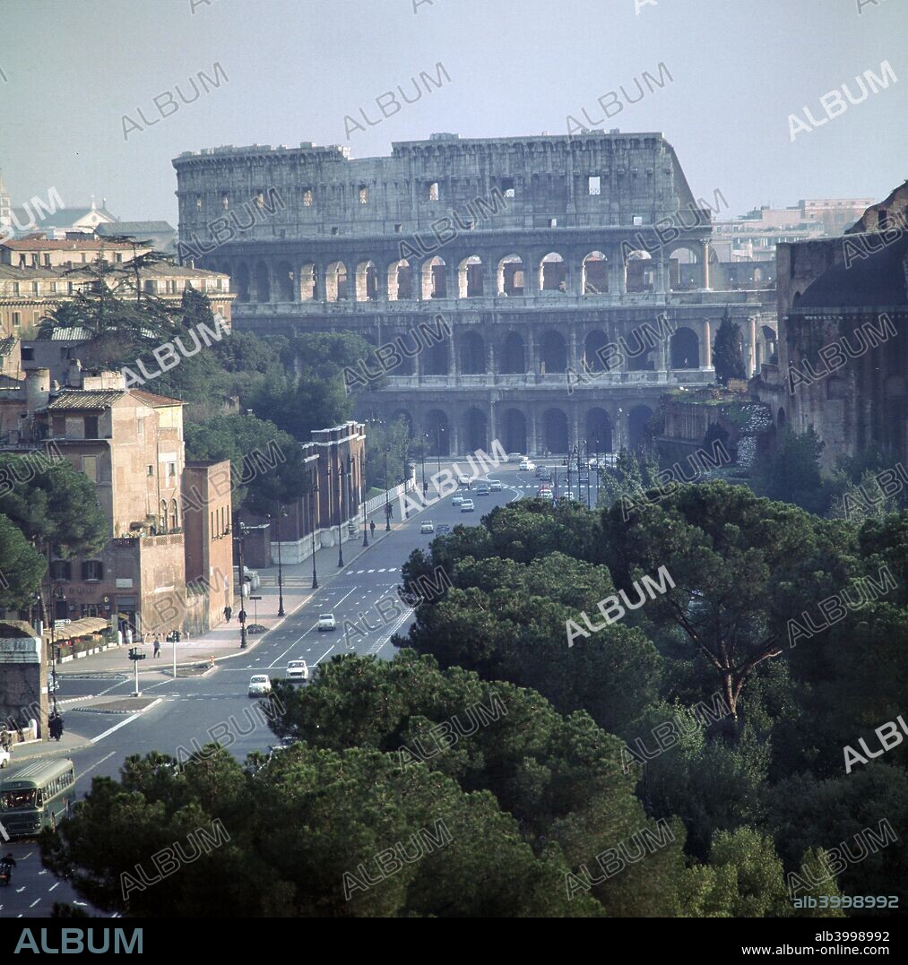 View of the Colosseum from the Victor Emmanuel II (14 March 1820 - 9 January 1878) monument, 1st centruy.