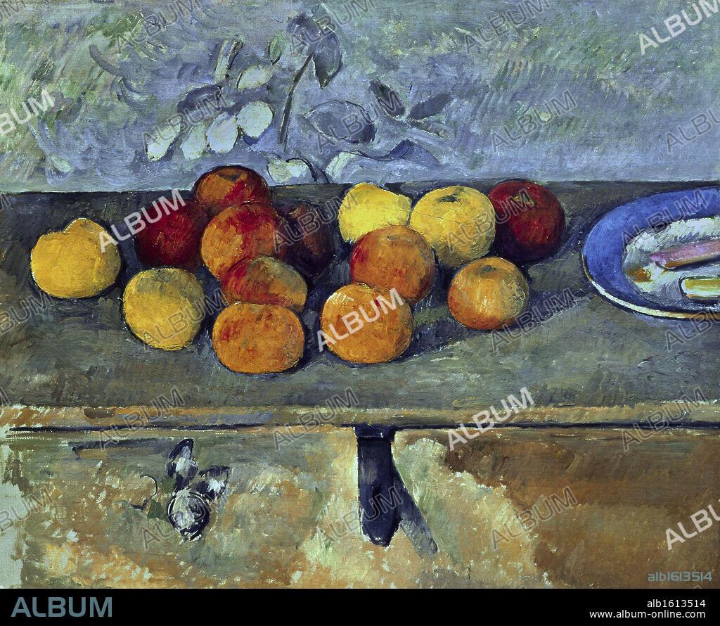 PAUL CÉZANNE. Pommes et Biscuits  c.1880-82  Paul Cezanne (1839-1906 French)  Oil on canvas  Musee de l'Orangerie, Paris, France.