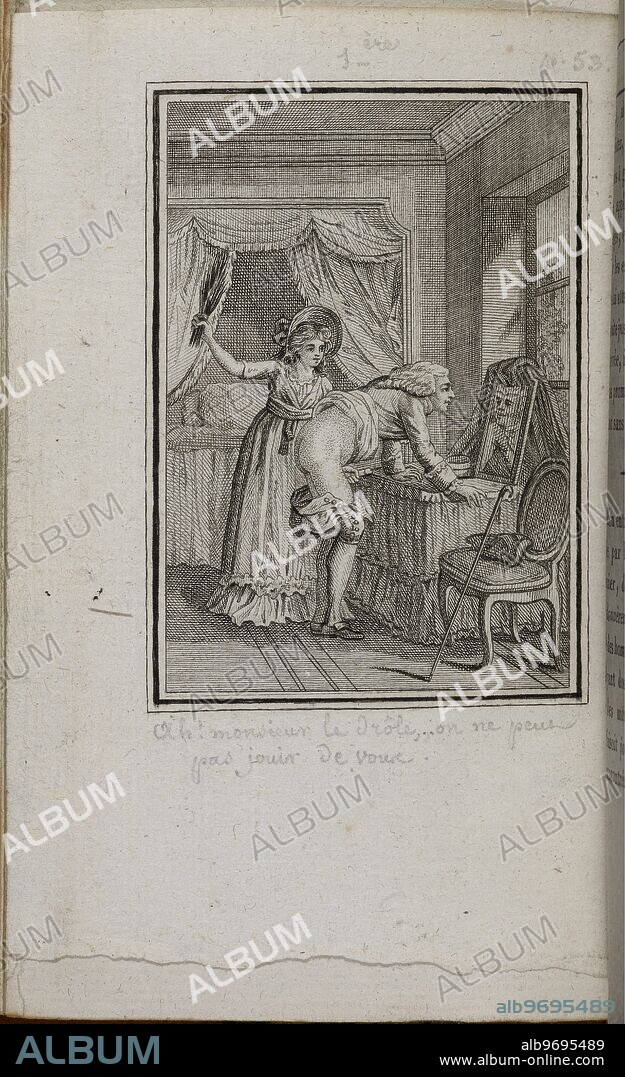 Sketch of Woman Spanking Bare-bottomed French Man While He Looks On. The Happy Libertine.