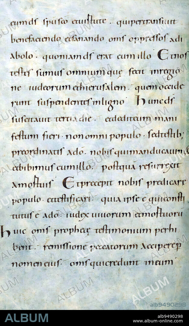 Lectionary, Initial I, This Lectionary was created ca. 1000 in Trier. Written in a clear Caroline minuscule, it contains decorated initials at the openings of important readings. A set of illuminated letters marks the beginning of the Epistle and Gospel lessons for Easter; they display the hierarchy of scripts with capital letters decorated with gold leaf or drawn in red ink, followed by uncial and Caroline minuscule. Initials in orange, sometimes filled with gold, mark the divisions of the text. The book has been stylistically compared with Ottonian manuscripts.