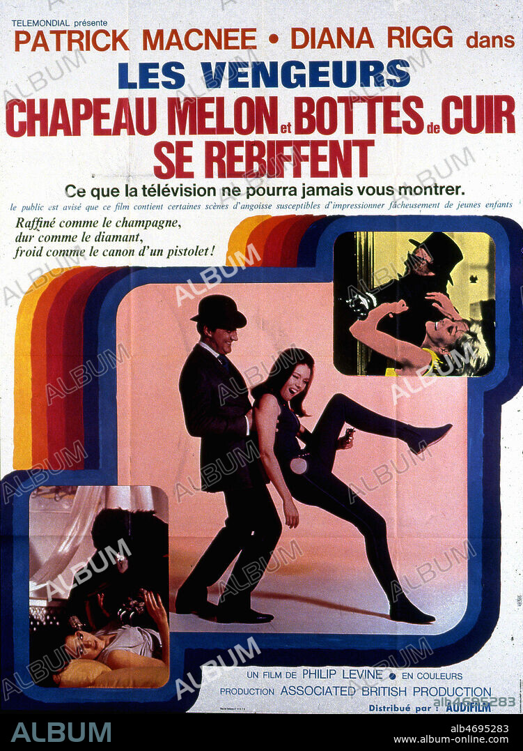 Affiche du film 'Les vengeurs. Chapeau melon et Bottes de cuir se rebiffent' Ce que la television ne pourra jamais vous montrer. Realise par Philip LEVINE avec Patrick MACNEE et Diana RIGG. Credit : Coll. Perron/KHARBINE-TAPABOR.