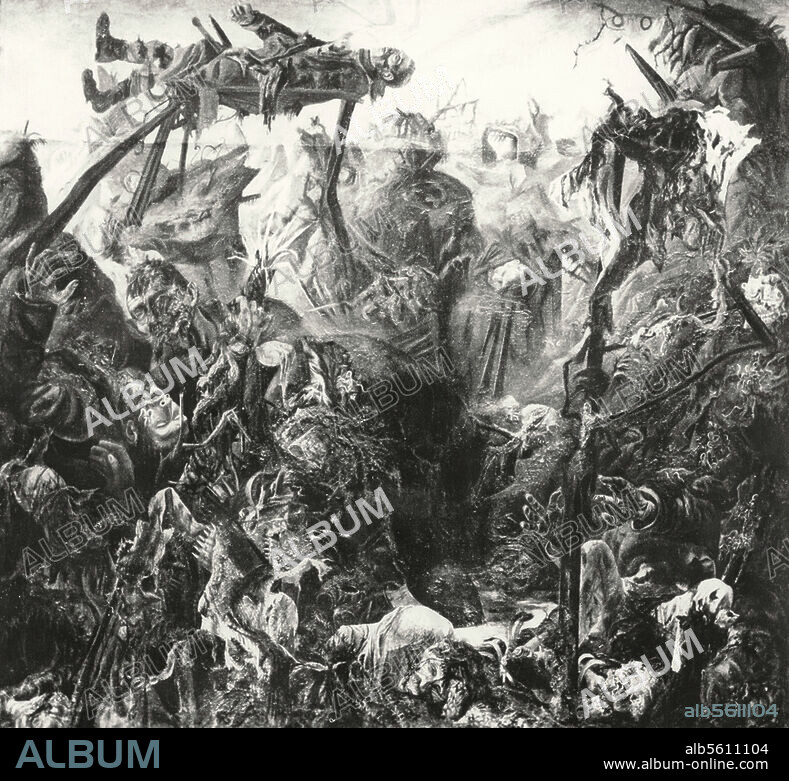 OTTO DIX. Dix, Otto 1891-1969. "Der Schützengraben" (The Trench), 1920-1923. Oil on hessian, 227 × 250cm. (1923 Köln, Wallraf-Richartz-Museum; 1930 Dresden, Staatl. Kunstsammlung; 1937/38 Exhibition "Degenerate Art"; probably burned in Berlin in 1939 at the Hauptfeuerwache).