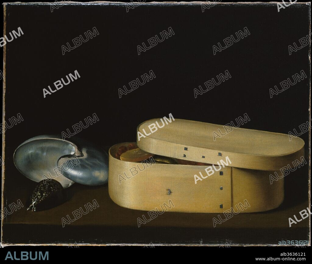 Still Life with Shells and a Chip-Wood Box. Artist: Sebastian Stoskopff (French, Strasbourg 1597-1657 Idstein). Dimensions: 18 1/2 x 23 3/8 in. (47 x 59.4 cm). Date: late 1620s.
A French-speaking Lutheran from Strasbourg, Stoskopff worked intermittently in Paris from 1622 to 1641. This spare picture of carefully arranged exotic shells and a simple box filled with fish and candied fruits is a characteristic essay in subtle shapes and tones.