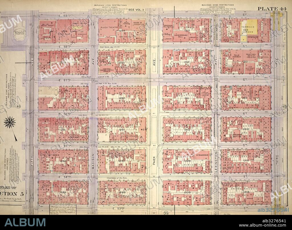 Plate 44, Part of Section 5: Bounded by E. 59th Street, Third Avenue, E. 53rd Street and Fifth Avenue.