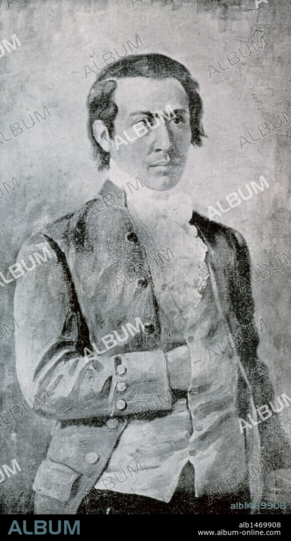 EUGENIO ESPEJO (Francisco Javier Eugenio de Santa Cruz y Espejo) (1747-1795). Patriota ecuatoriano que junto a Miguel de Ugarte y Miguel de Jijón, forma el trío pionero de la independencia ecuatoriana. Grabado del s. XVIII. Museo Biblioteca Aurelio Espinosa. Quito. Ecuador.