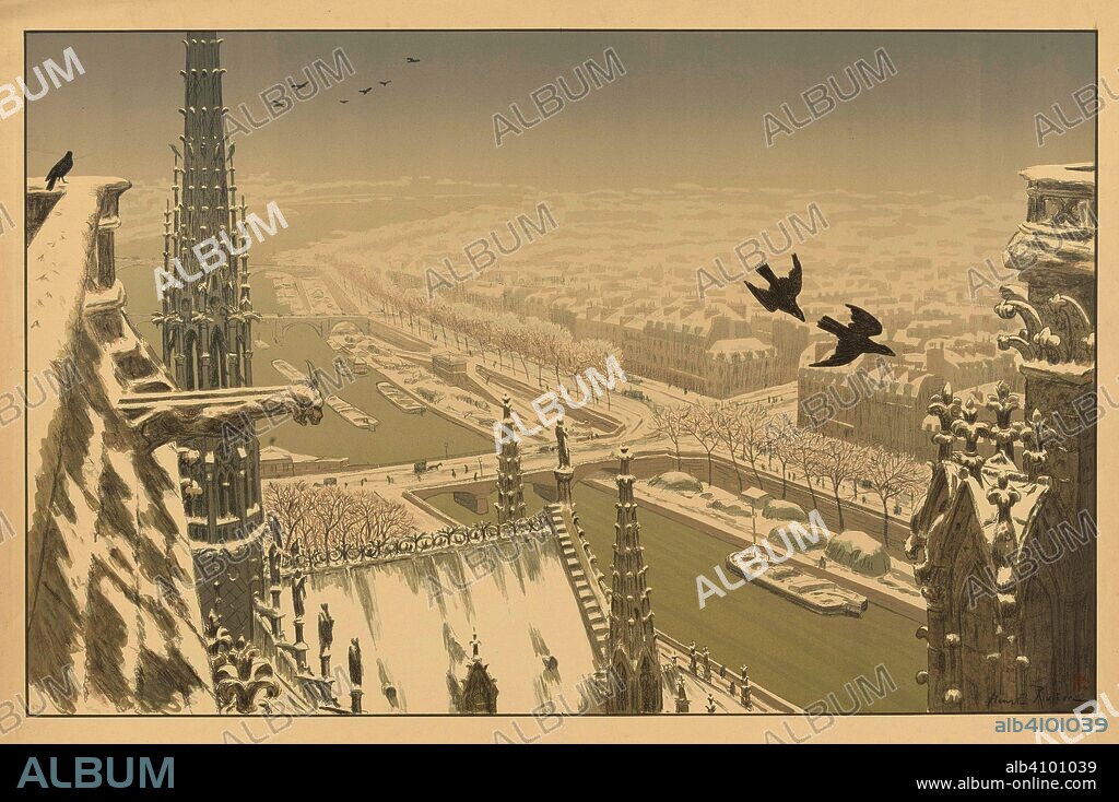 HENRI RIVIERE. From the Towers of Notre-Dame (Du haut des Tours Notre-Dame). Dimensions: 62.8 cm x 90.2 cm, 52.6 cm x 82.5 cm.