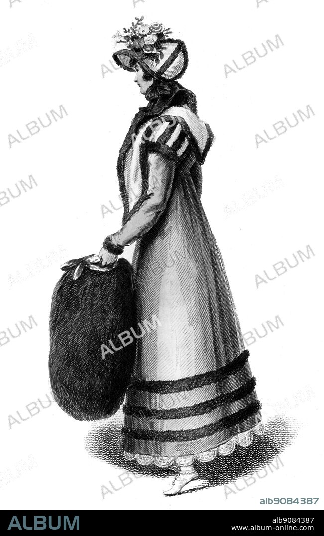 Russian Mantle, Pelisse and Bonnet invented by and to be had only of Mrs. Bell, No. 26 New Series of La Belle Assemblee, 1 November 1814 in The Victoria and Albert Museum, London (Stanley Eost). ©TopFoto.