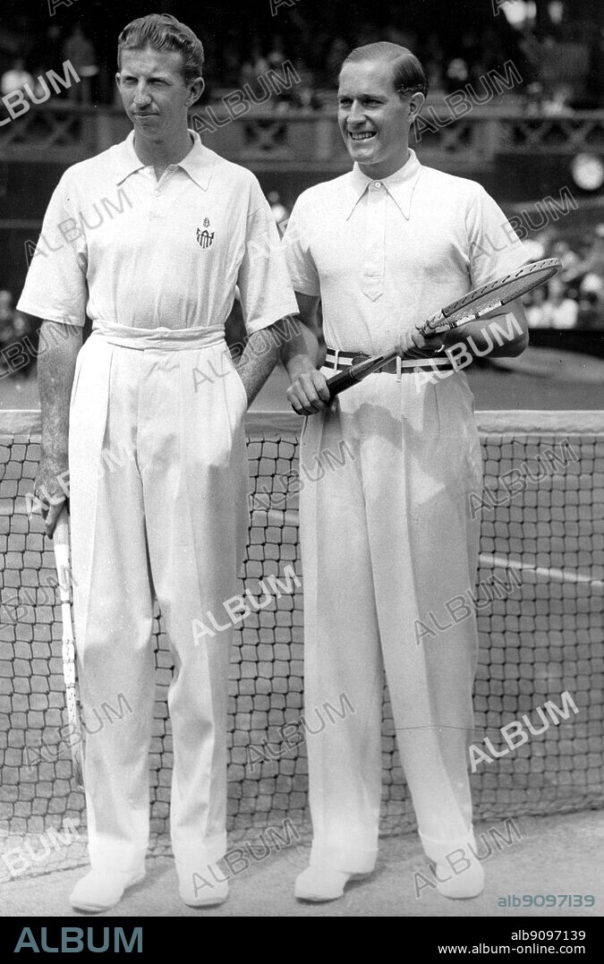 Donald Budge (left, American) and Gottfried von Cramm (German) in 1937. John Budge was a champion tennis player who became famous as the first man to win in a single year the four tournaments that compose the Grand Slam of tennis. He was considered to have the best backhand in the history of tennis, at least until the advent of Ken Rosewall in the 1950s and '60s.The Encyclopedia of Tennis page 36.