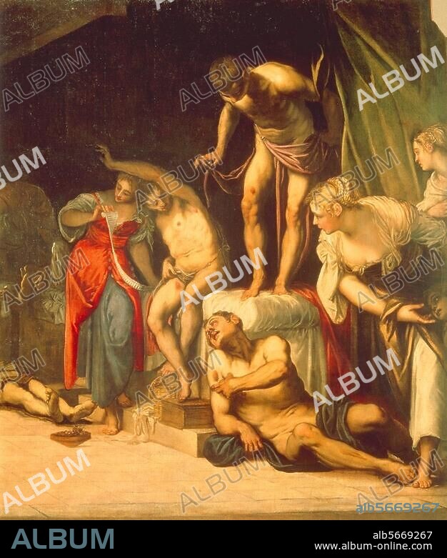 Tintoretto, eigentl. Jacopo Robusti. 1518-1594. "Der Heilige Rochus heilt die Pestkranken", 1549. Ausschnitt. Öl auf Leinwand, 307 × 673 cm. Venedig, Chiesa di San Rocco.