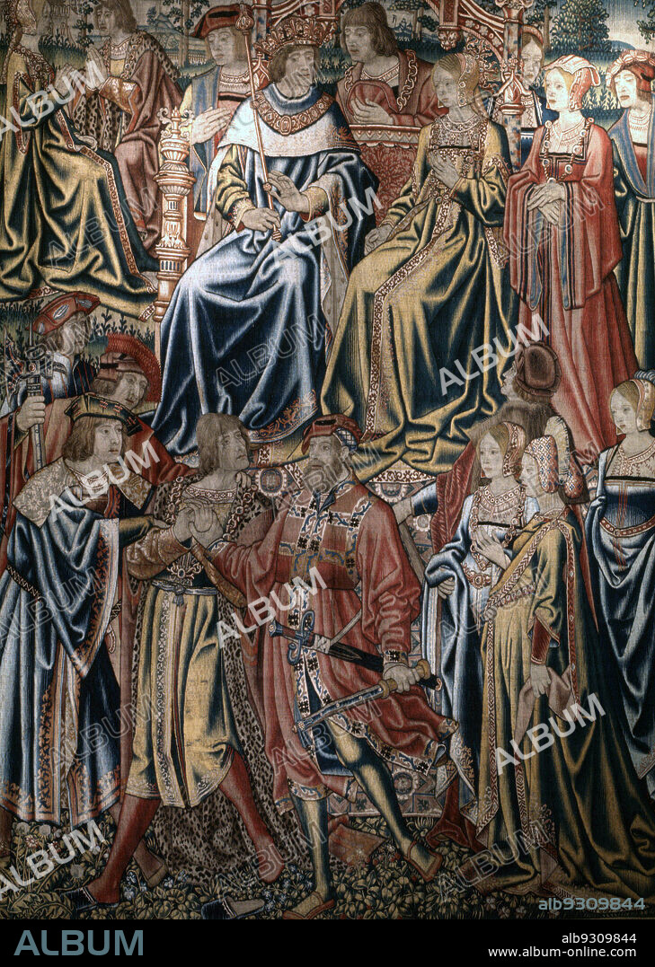 REYES CATOLICOS. FERNANDO II DE ARAGON (1452-1516) E ISABEL I DE CASTILLA (1451-1504).. " BODA DE LOS REYES CATOLICOS " 14 /10 /1469. TAPIZ.. CATEDRAL DE LERIDA.